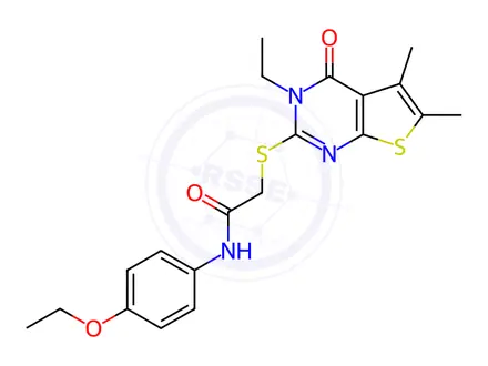 Chemical structure of N-(4-Ethoxyphenyl)-2-((3-ethyl-5,6-dimethyl-4-oxo-3,4-dihydrothieno[2,3-d]pyrimidin-2-yl)thio)acetamide