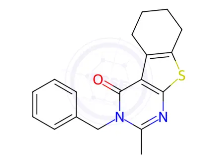 Chemical structure of 5,6,7,8-Tetrahydro-2-methyl-3-(phenylmethyl)[1]benzothieno[2,3-d]pyrimidin-4(3H)-one