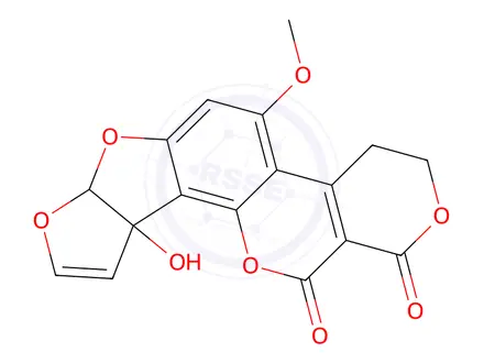 Chemical structure of 3,4,7a,10a-Tetrahydro-10a-hydroxy-5-methoxy-1H,12H-furo[3',2':4,5]furo[2,3-h]pyrano[3,4-c][1]benzopyran-1,12-dione
