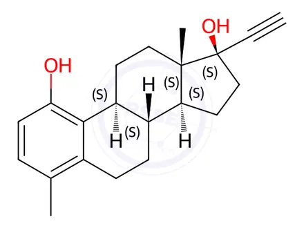 Chemical structure of Ethinylestradiol 1-Hydroxy 4-Methyl Impurity