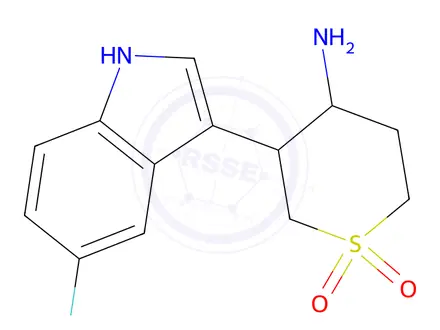 Chemical structure of 3-(5-Fluoro-1H-indol-3-yl)-1,1-dioxo-thian-4-amine
