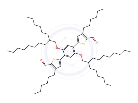 Chemical structure of 5,5'-(2,5-bis((2-hexyldecyl)oxy)-1,4-phenylene)bis(3-hexylthiophene-2-carbaldehyde)