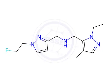 Chemical structure of 1-(1-ethyl-4-methyl-1H-pyrazol-5-yl)-N-{[1-(2-fluoroethyl)-1H-pyrazol-3-yl]methyl}methanamine