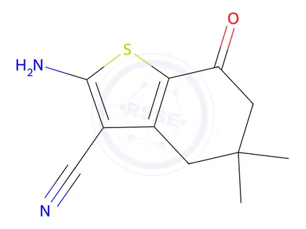 Chemical structure of 2-Amino-5,5-dimethyl-7-oxo-4,5,6,7-tetrahydrobenzo[b]thiophene-3-carbonitrile
