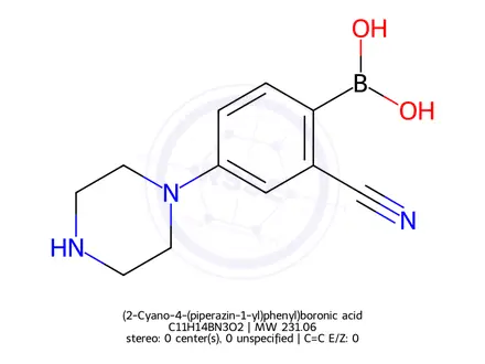 Chemical structure of (2-Cyano-4-(piperazin-1-yl)phenyl)boronic acid