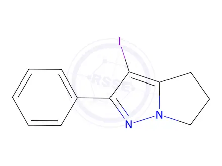 Chemical structure of 3-Iodo-2-phenyl-5,6-dihydro-4H-pyrrolo[1,2-b]pyrazole