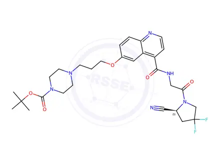 Chemical structure of (S)-6-[3-(4-Boc-1-piperazinyl)propoxy]-N-[2-(2-cyano-4,4-difluoro-1-pyrrolidinyl)-2-oxoethyl]quinoline-4-carboxamide
