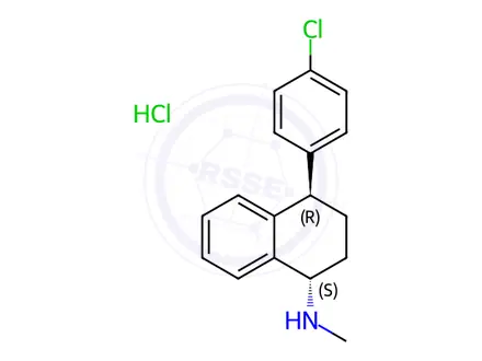 Chemical structure of (1R,4S)-4-(4-Chlorophenyl)-N-methyl-1,2,3,4-tetrahydronaphthalen-1-amine Hydrochloride