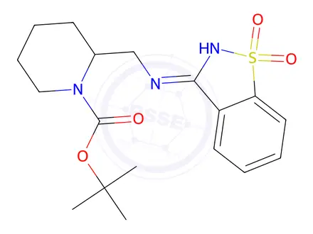 Chemical structure of tert-Butyl 2-(((1,1-dioxidobenzo[d]isothiazol-3-yl)aMino)Methyl)piperidine-1-carboxylate