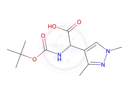 Chemical structure of 2-((tert-Butoxycarbonyl)amino)-2-(1,3-dimethyl-1H-pyrazol-4-yl)acetic acid