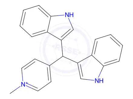 Chemical structure of 4-(Di(1H-indol-3-yl)methyl)-1-methylpyridin-1-ium