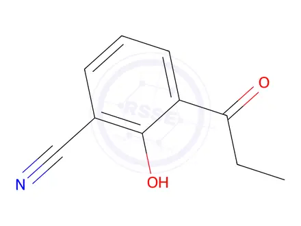 Chemical structure of Benzonitrile, 2-hydroxy-3-(1-oxopropyl)-