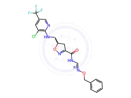 Chemical structure of N-[(1E)-[(Benzyloxy)amino]methylidene]-5-({[3-chloro-5-(trifluoromethyl)pyridin-2-yl]amino}methyl)-4,5-dihydro-1,2-oxazole-3-carboxamide