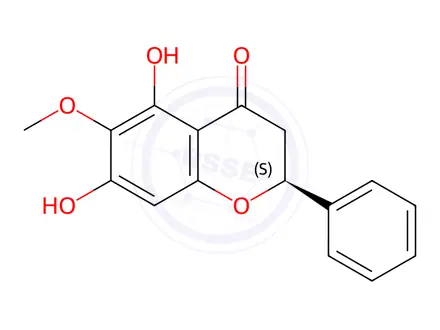 Chemical structure of (S)-5,7-Dihydroxy-6-methoxy-2-phenylchroman-4-one