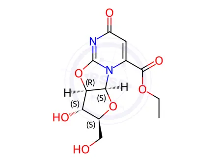 Chemical structure of 2,2'-anhydro-1-(beta-D-arabinofuranosyl)orotic acid ethyl ester
