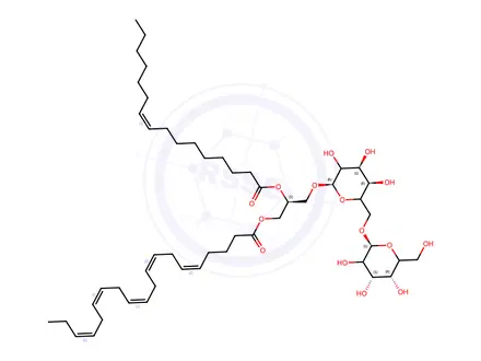 Chemical structure of (2S)-3-[[(5Z,8Z,11Z,14Z,17Z)-1-Oxo-5,8,11,14,17-eicosapentaen-1-yl]oxy]-2-[[(9Z)-1-oxo-9-hexadecen-1-yl]oxy]propyl 6-O-alpha-D-galactopyranosyl-beta-D-galactopyranoside