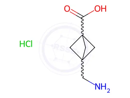 Chemical structure of Bicyclo[1.1.1]pentane-1-carboxylic acid, 3-(aminomethyl)-, hydrochloride (1:1)