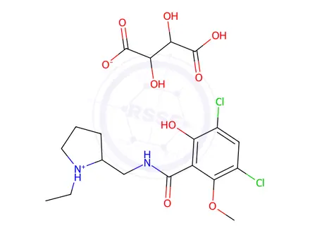 Chemical structure of Benzamide, 3,5-dichloro-N-((1-ethyl-2-pyrrolidinyl)methyl)-2-hydroxy-6-methoxy-, (S)-, (R-(R*,R*))-2,3-dihydroxybutanedioate (1:1) (salt)