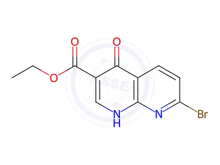 Chemical structure of 1,8-naphthyidine-3-carboxylic acid,7-bromo-1,4-dihydro-4-oxo,ethyl ester