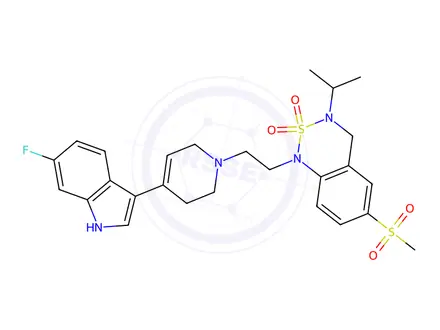 Chemical structure of 1-(2-(4-(6-Fluoro-1H-indol-3-yl)-5,6-dihydropyridin-1(2H)-yl)ethyl)-3-isopropyl-6-(methylsulfonyl)-3,4-dihydro-1H-benzo[c][1,2,6]thiadiazine 2,2-dioxide
