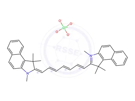 Chemical structure of 1,1',3,3,3',3'-4,4',5,5'-Di-benzo-2,2'-indotricarbocyanine perchlorate