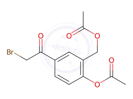 Chemical structure of 2-Acetoxy-5-(2-bromoacetyl)benzyl Acetate