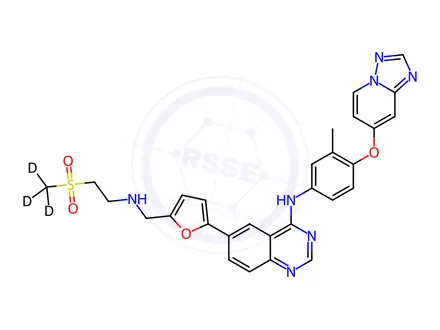 Chemical structure of 6-[5-[[[2-(Methyl-d3-sulfonyl)ethyl]amino]methyl]-2-furanyl]-N-[3-methyl-4-([1,2,4]triazolo[1,5-a]pyridin-7-yloxy)phenyl]-4-quinazolinamine