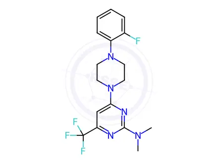 Chemical structure of 4-(4-(2-Fluorophenyl)piperazin-1-yl)-N,N-dimethyl-6-(trifluoromethyl)pyrimidin-2-amine
