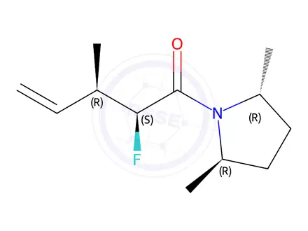 Chemical structure of Pyrrolidine, 1-(2-fluoro-3-methyl-1-oxo-4-pentenyl)-2,5-dimethyl-, [2R-[1(2S*,3R*),2alpha,5beta]]-(9CI)