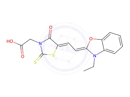 Chemical structure of 2-(5-(2-(3-Ethylbenzo[d]oxazol-2(3H)-ylidene)ethylidene)-4-oxo-2-thioxothiazolidin-3-yl)acetic acid