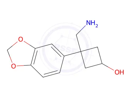 Chemical structure of 3-(Aminomethyl)-3-(benzo[d][1,3]dioxol-5-yl)cyclobutan-1-ol