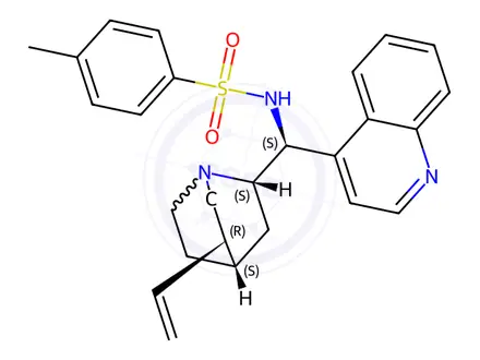 Chemical structure of 4-methyl-N-((S)-quinolin-4-yl((1S,2S,4S,5R)-5-vinylquinuclidin-2-yl)methyl)benzenesulfonamide; N-(8α,9S)-Cinchonan-9-yl-4-methylbenzenesulfonamide