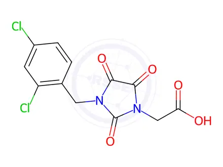 Chemical structure of 2-[3-(2,4-dichlorobenzyl)-2,4,5-trioxo-1-imidazolidinyl]acetic acid