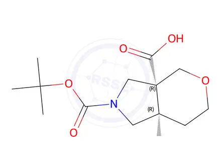 Chemical structure of rel-(3aR,7aR)-2-(tert-Butoxycarbonyl)octahydropyrano[3,4-c]pyrrole-3a-carboxylic acid
