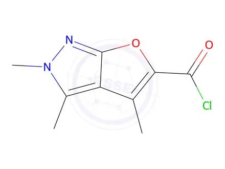 Chemical structure of 2H-Furo[2,3-c]pyrazole-5-carbonyl chloride, 2,3,4-trimethyl-(9CI)