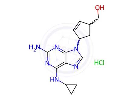 Chemical structure of (4-(2-Amino-6-(cyclopropylamino)-9h-purin-9-yl)cyclopent-2-en-1-yl)methanol hydrochloride