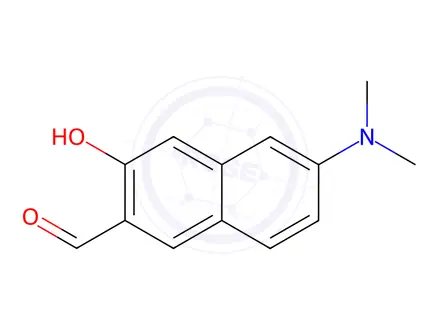 Chemical structure of 2-Naphthalenecarboxaldehyde, 6-(dimethylamino)-3-hydroxy-