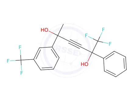 Chemical structure of 2-[3-(Trifluoromethyl)phenyl]-5-phenyl-6,6,6-trifluorohex-3-yne-2,5-diol