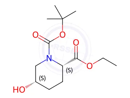 Chemical structure of 1,2-Piperidinedicarboxylic acid, 5-hydroxy-, 1-(1,1-diMethylethyl) 2-ethyl ester, (2S,5S)-