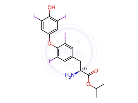 Chemical structure of isopropyl (S)-2-amino-3-(4-(4-hydroxy-3,5-diiodophenoxy)-3,5-diiodophenyl)propanoate