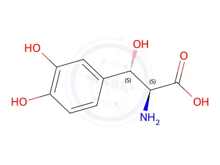 Chemical structure of (2S,3S)-2-amino-3-(3,4-dihydroxyphenyl)-3-hydroxypropanoic acid