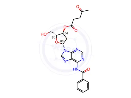 Chemical structure of 3'-O-Levulinoyl-N-benzoyl-2'-deoxyadenosine