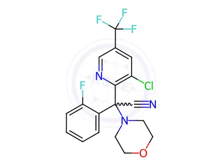 Chemical structure of 2-[3-chloro-5-(trifluoromethyl)-2-pyridinyl]-2-(2-fluorophenyl)-2-morpholinoacetonitrile