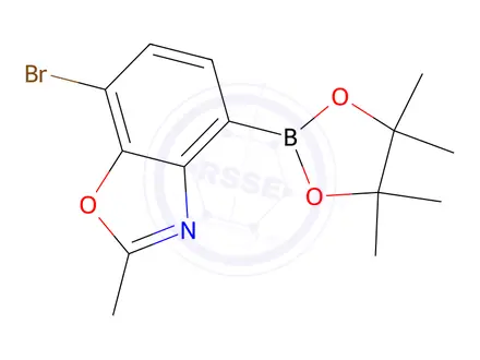 Chemical structure of 7-Bromo-2-methyl-4-(4,4,5,5-tetramethyl-1,3,2-dioxaborolan-2-yl)benzo[d]oxazole