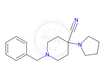 Chemical structure of 1-Benzyl-4-pyrrolidin-1-ylpiperidine-4-carbonitrile