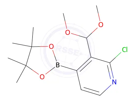 Chemical structure of 2-Chloro-3-(dimethoxymethyl)-4-(4,4,5,5-tetramethyl-1,3,2-dioxaborolan-2-yl)pyridine