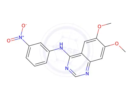 Chemical structure of 6,7-dimethoxy-N-(3-nitrophenyl)quinazolin-4-amine