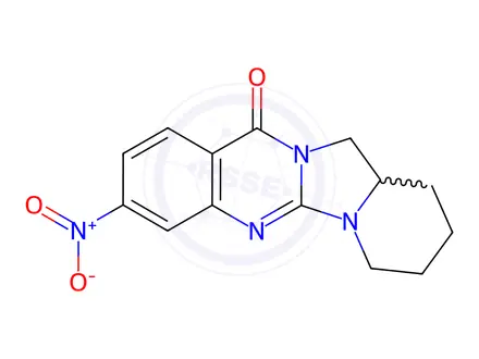 Chemical structure of 7,8,9,10,10a,11-Hexahydro-3-nitro-13H-pyrido[1',2':3,4]imidazo[2,1-b]quinazolin-13-one