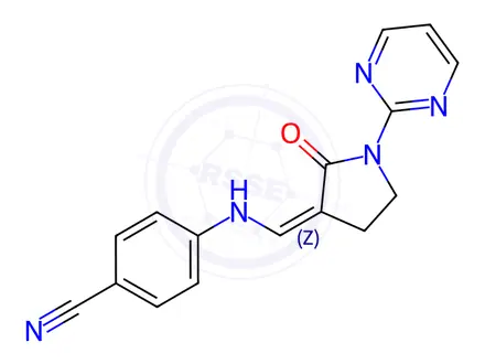 Chemical structure of 4-({[(3Z)-2-oxo-1-(pyrimidin-2-yl)pyrrolidin-3-ylidene]methyl}amino)benzonitrile