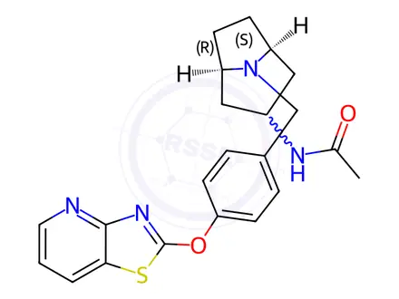 Chemical structure of Acetamide, N-[(3-endo)-8-[[4-(thiazolo[4,5-b]pyridin-2-yloxy)phenyl]methyl]-8-azabicyclo[3.2.1]oct-3-yl]-